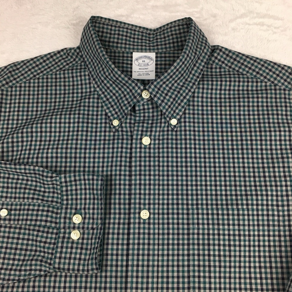 Brooks Brothers Men's XL Regent Shirt Black Green Check Long Sleeve